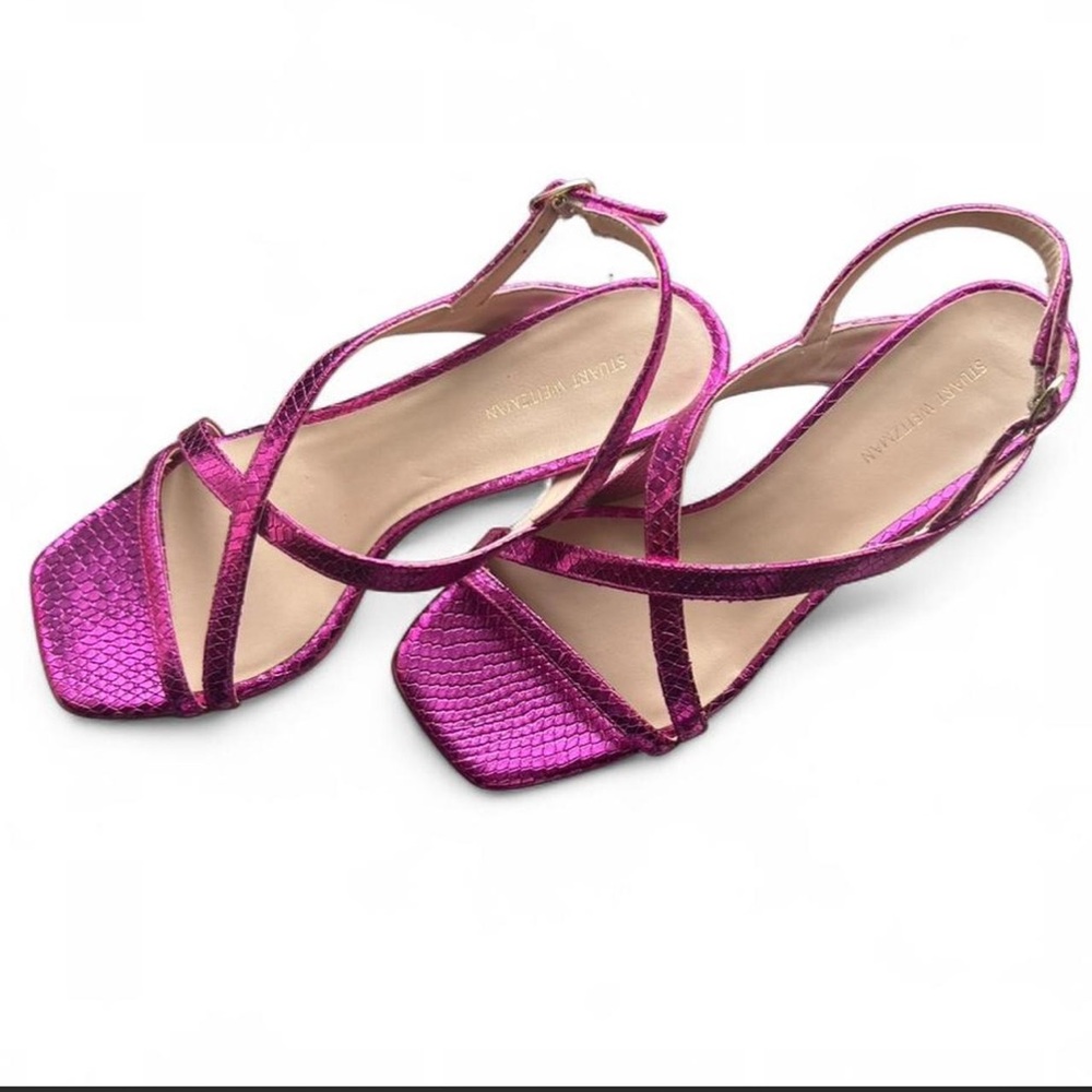 New Stuart Weitzman Metallic Fuchsia Strappy Heels